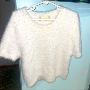 White fluffy crop top